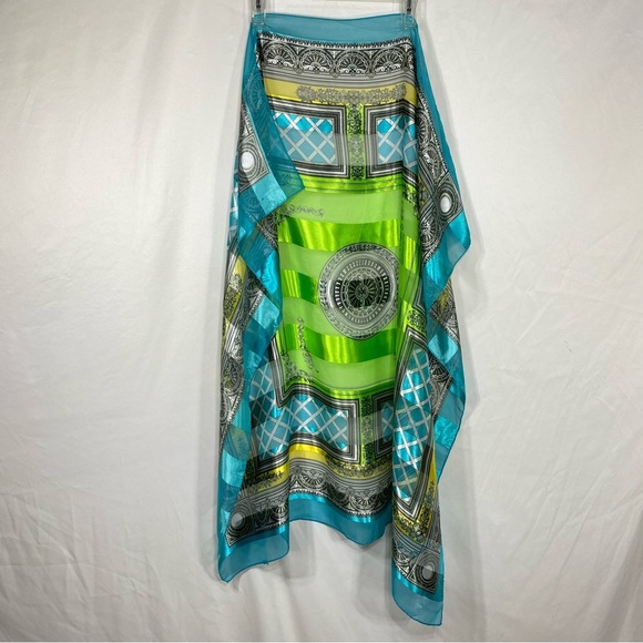 Space Age Cyan, Gold & Green Satiny & Sheer Scarf - Picture 2 of 6